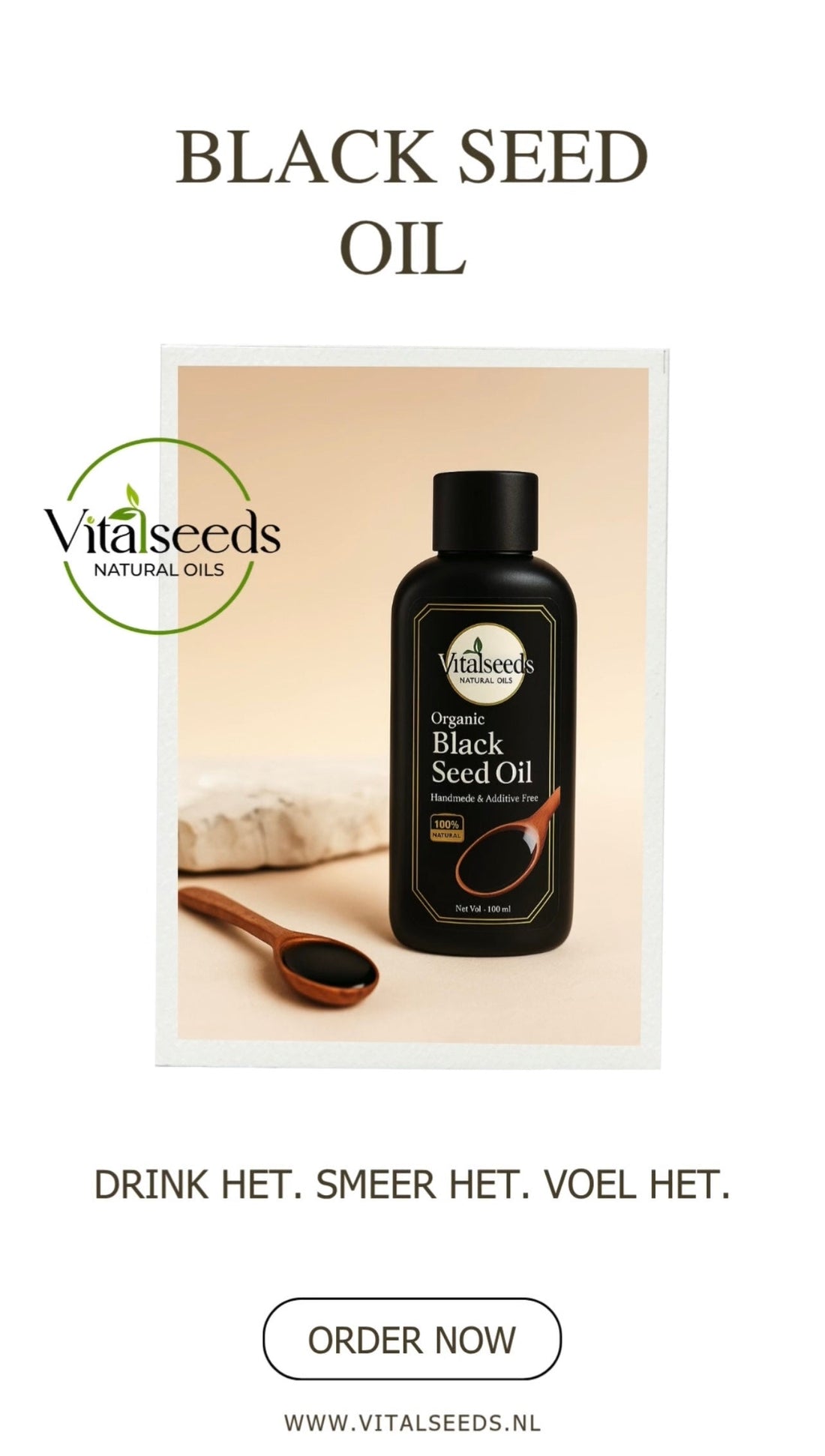 Pure zwarte komijnzaadolie – Drink het. Smeer het. Voel het. | Vitalseeds